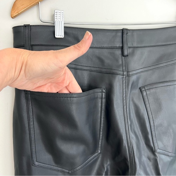 MANGO Black Faux Leather 100% Polyester High Waist Straight Leg Long Pants Sz 12 - Picture 10 of 15